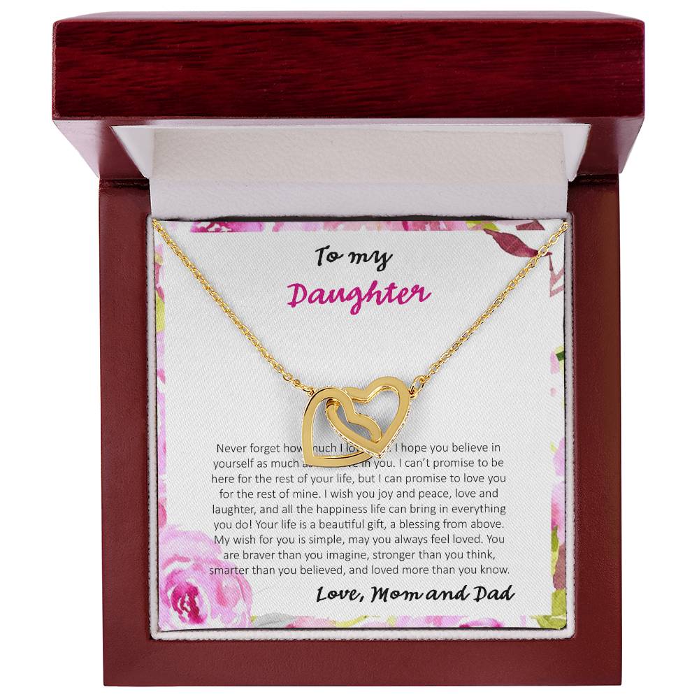 To My Daughter Never Forget How Much I Love You - Love Dad & Mom Interlocking Hearts Necklace