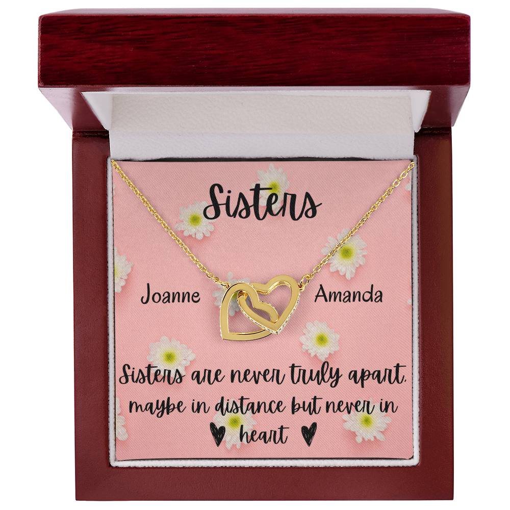 Sisters - Interlocking Necklace - Daisy Background - Personalized Interlocking Hearts Necklace