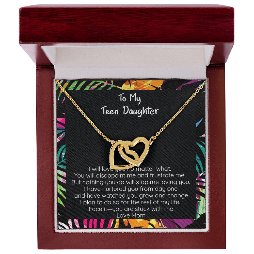 Teen Daughter You Are Stuck With Me Heart Necklace Gift Interlocking Hearts Necklace