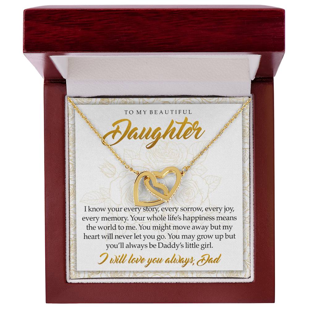 To My Beautiful Daughter You'Ll Always Be Daddy'S Little Girl Interlocking Hearts Necklace