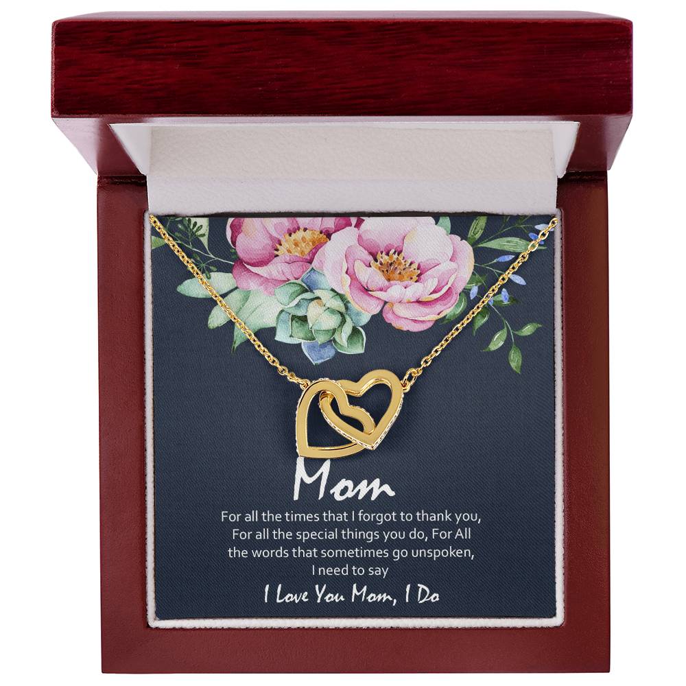 Love You Mom Blue With Hearts Interlocking Hearts Necklace