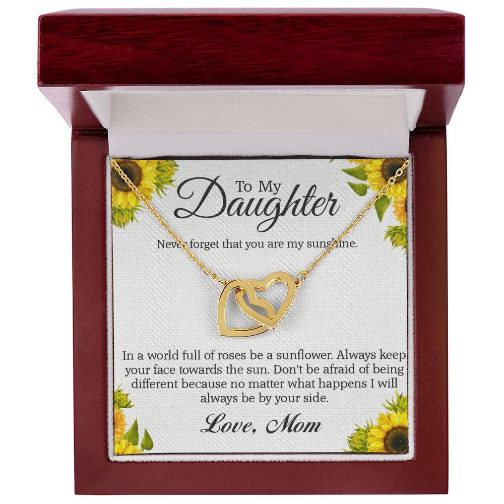 To My Daughter - Never Forget That You Are My Sunshine Interlocking Hearts Necklace