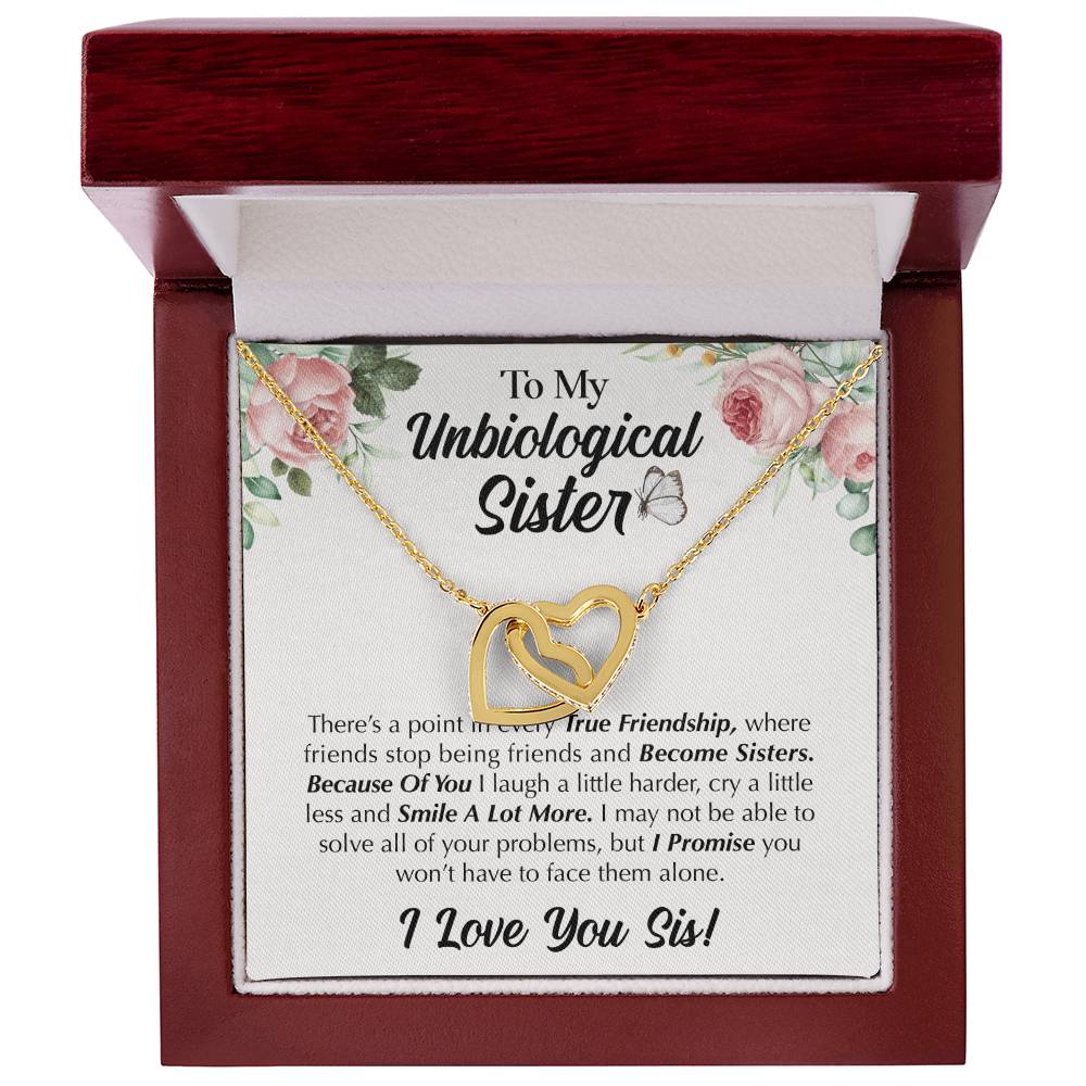 To My Unbiological Sister - Love You Sis Interlocking Hearts Necklace