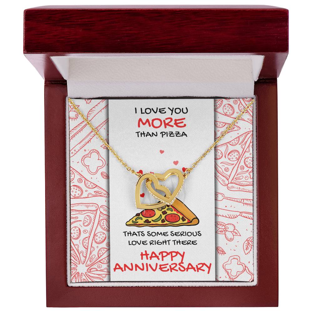 Love You More Than Pizza Anniversary Gift Card Necklace Interlocking Hearts Necklace