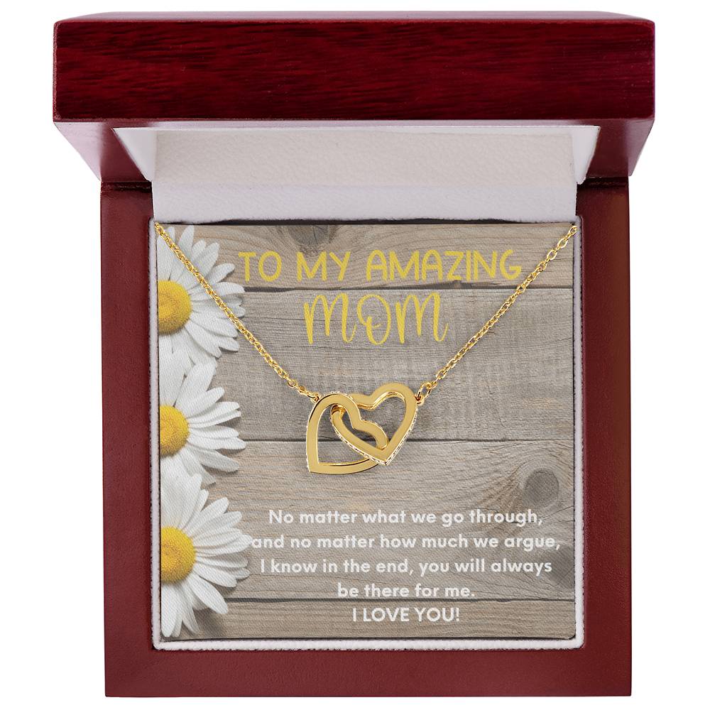 To My Amazing Mom Two Hearts Embellished Interlocked Together Necklace For Mother'S Day Gift Happy Mother'S Day Necklace Interlocking Hearts Necklace