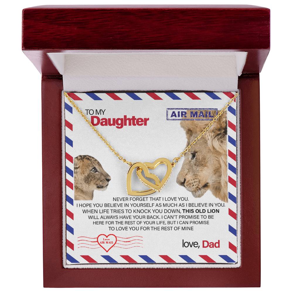 To My Daughter - This Old Lion Will Always Have Your Back Interlocking Hearts Necklace