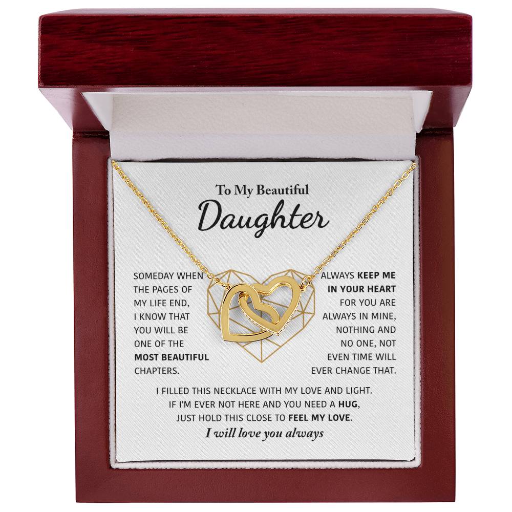To My Beautiful Daughter - Keep Me In Your Heart - Interlocking Hearts Necklace