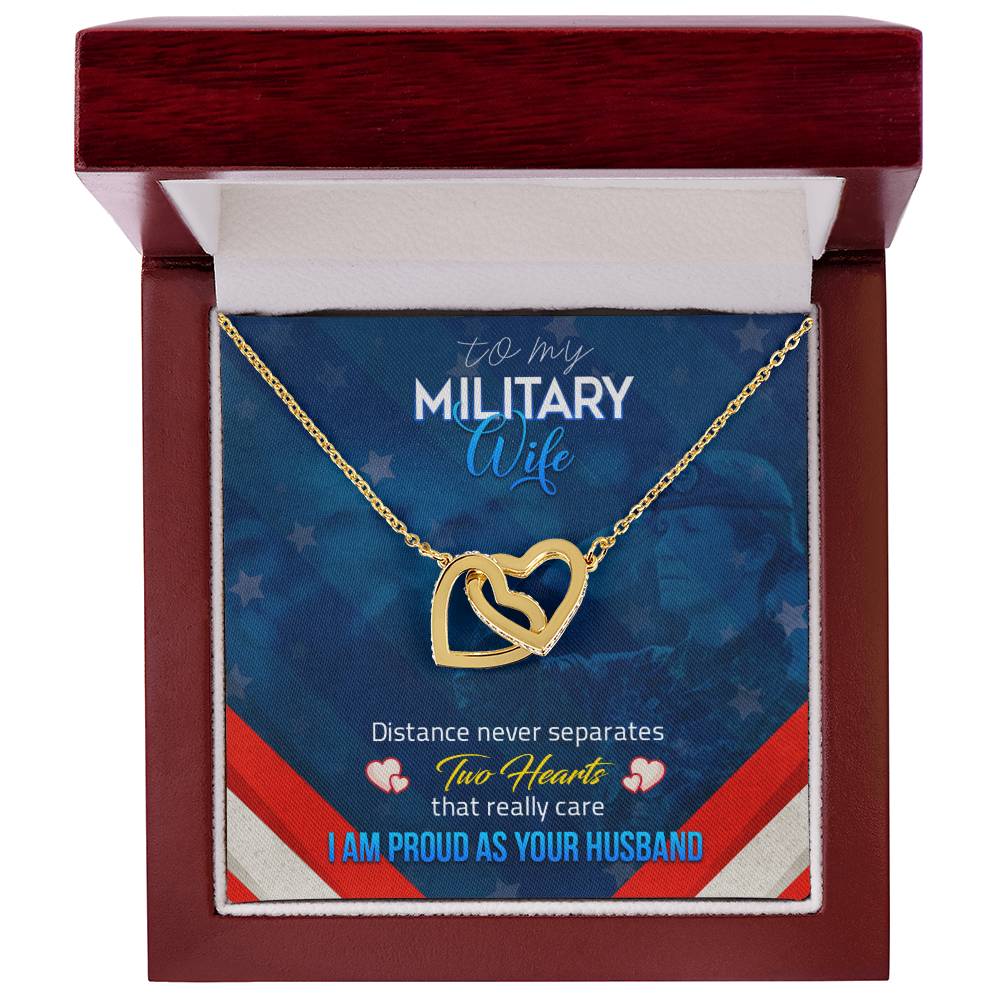 To My Military Wife - Distance Never Separatess - Necklace Interlocking Hearts Necklace