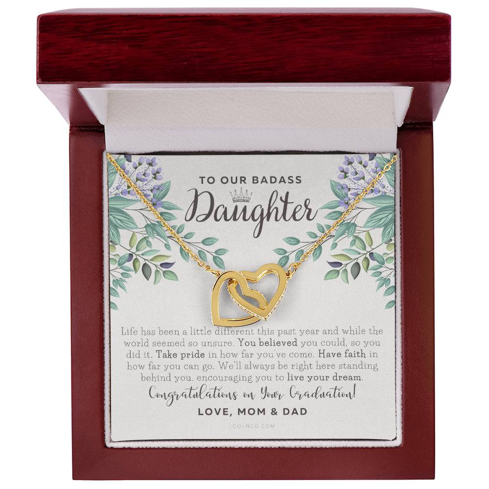 To Our Badass Daughter Straighten Your Crown Necklace Parents Daughter Necklace Daughter Graduation Gift Graduation On Pandemic Interlocking Hearts Necklace