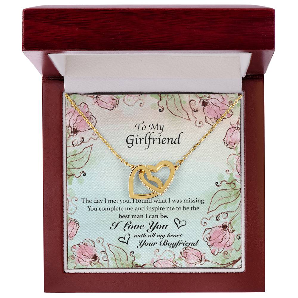 To My Girlfriend - You Complete Me - Hearts Necklace Interlocking Hearts Necklace