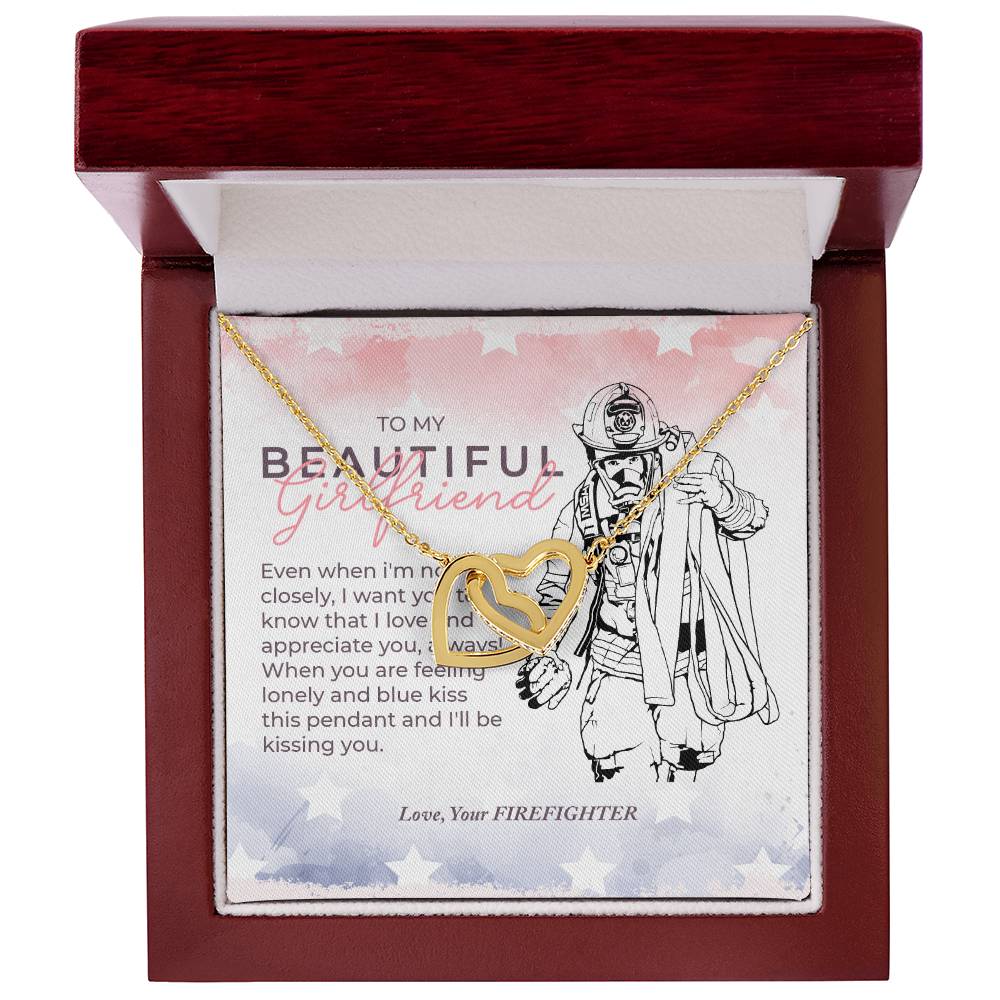 To My Beautiful Girlfriend From Firefighter Interlocking Hearts Necklace