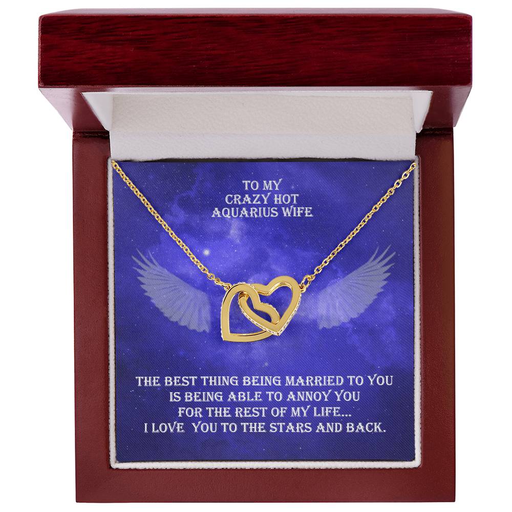 Hot Aquarius Wife Interlocked Hearts Necklace With Personal Message Card And Jewelry Box. Interlocking Hearts Necklace