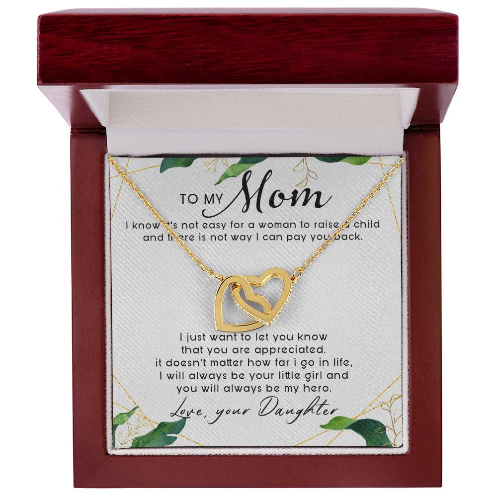 To My Mom Interlocking Hearts Necklace Message Card