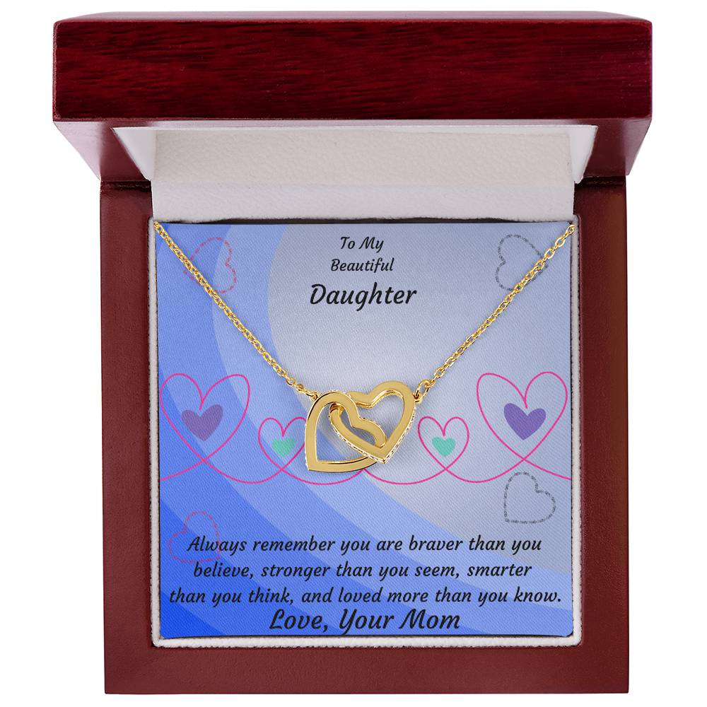 To My Beautiful Daughter- Two Interlocked Hearts Pendant Necklace Interlocking Hearts Necklace