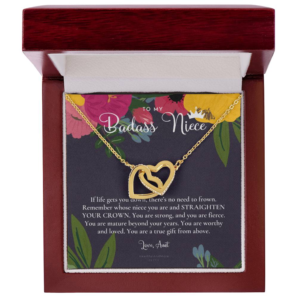 To My Badass Niece Straighten Your Crown Necklace Aunt Niece Necklace Niece Birthday Gift Niece Graduation Gift Interlocking Hearts Necklace
