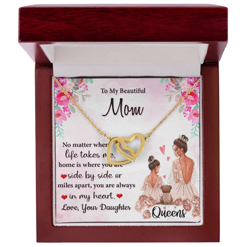 To My Beautiful Mom You Always In My Heart Interlocking Hearts Necklace