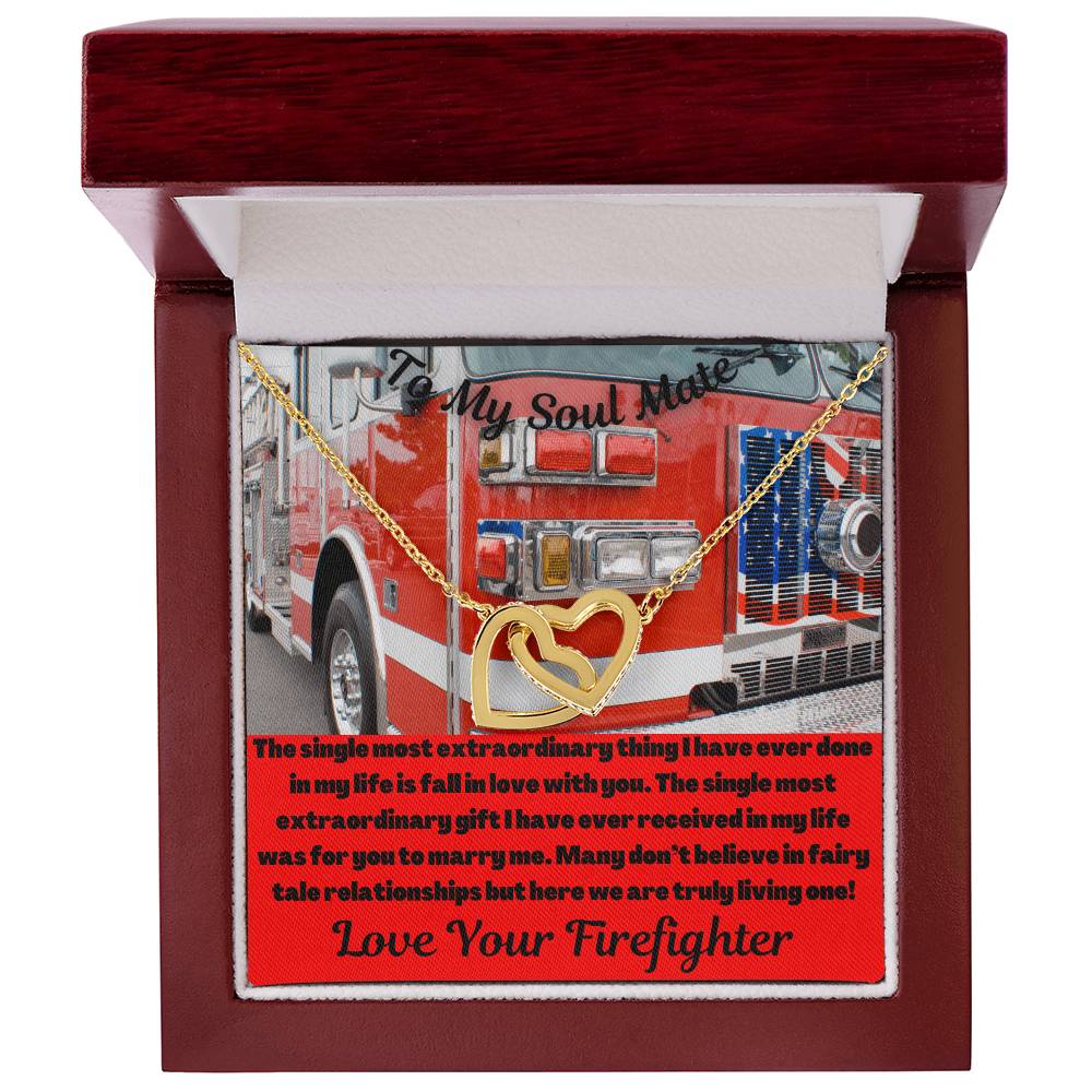 To My Soul Mate Firefighter Interlocking Hearts Necklace