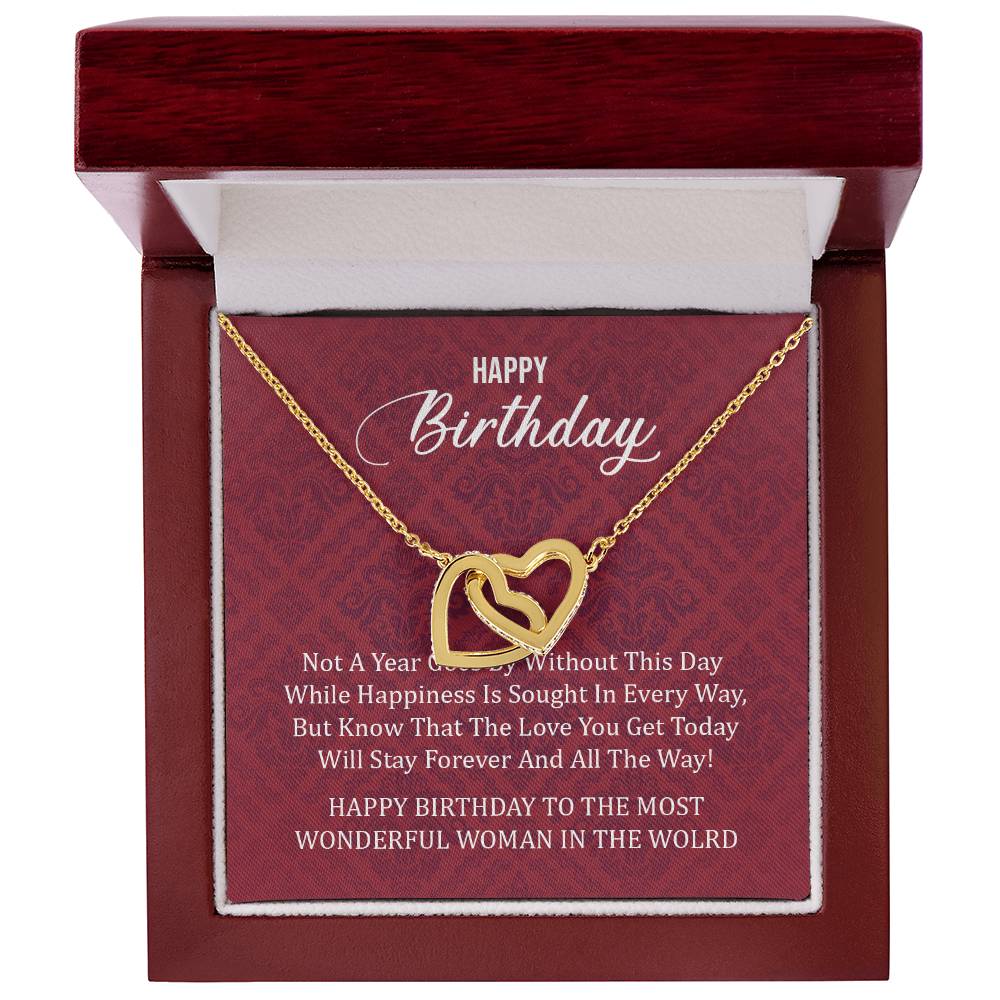 Happy Birthday To The Most Wonderful Woman In The World Interlocking Hearts Necklace