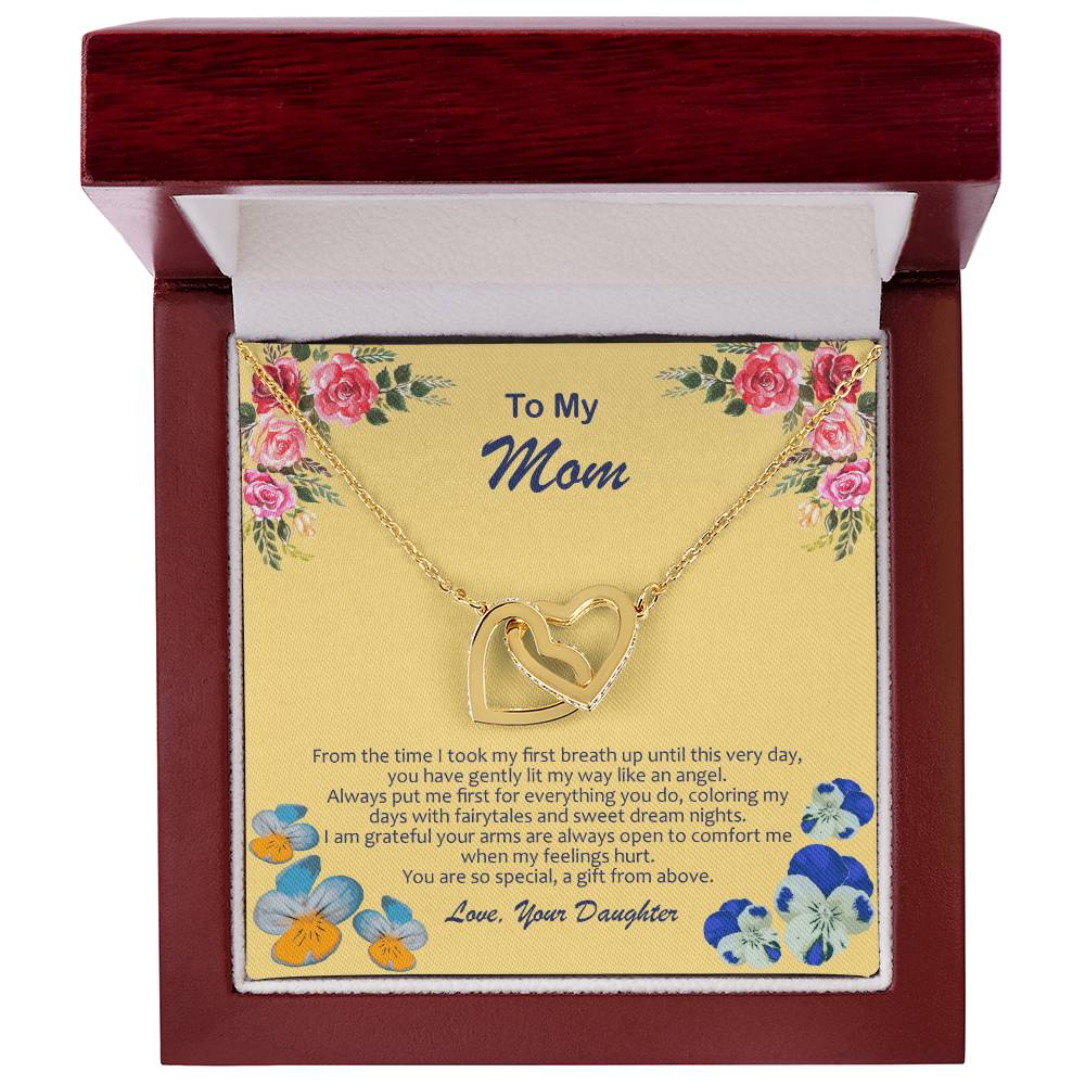 Heart Necklace With My Mom Is My Angel Card Interlocking Hearts Necklace