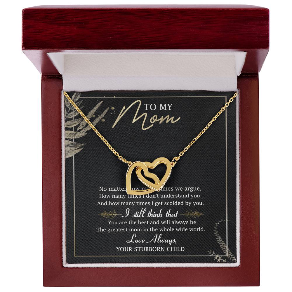 To My Mom Interlocking Hearts Necklace Message Card