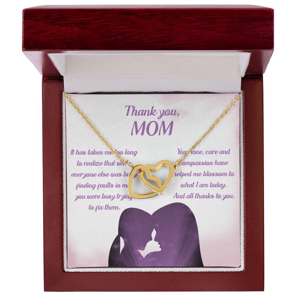 To My Mom - Helped Me Blossom Interlocking Hearts Necklace
