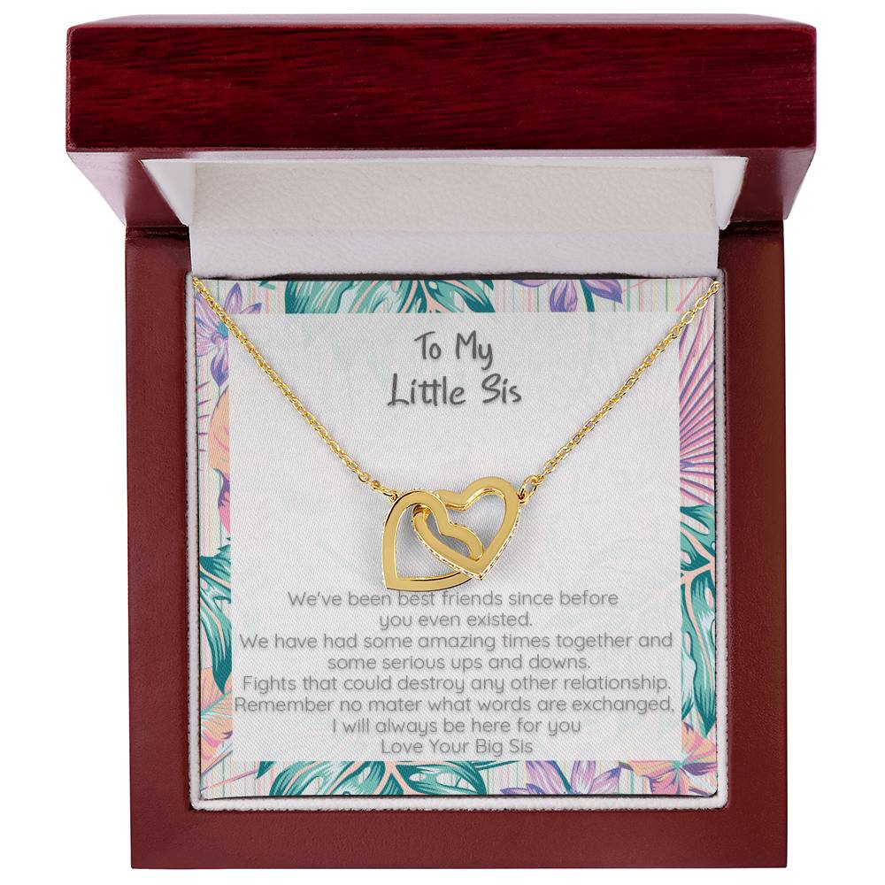 Little Sis I Will Always Be Here For You - Locked Hearts Necklace Interlocking Hearts Necklace
