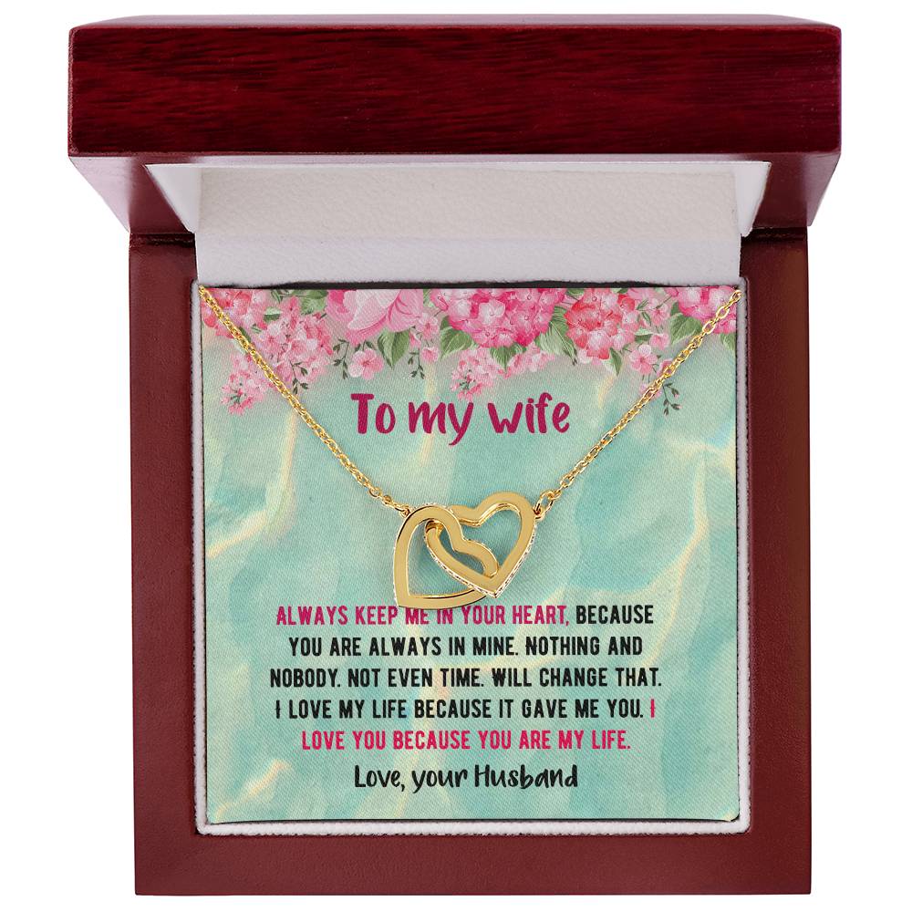 To My Beautiful Wife - Love Your Husband Interlocking Hearts Necklace