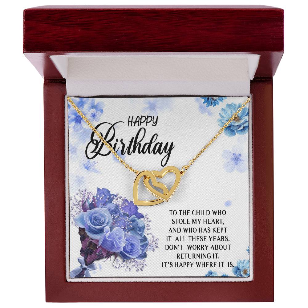 Happy Birthday Necklace Gift For Child Daughter Granddaughter From Mom Dad Grandma Grandpa Stole My Heart Interlocking Heart Necklace Interlocking Hearts Necklace