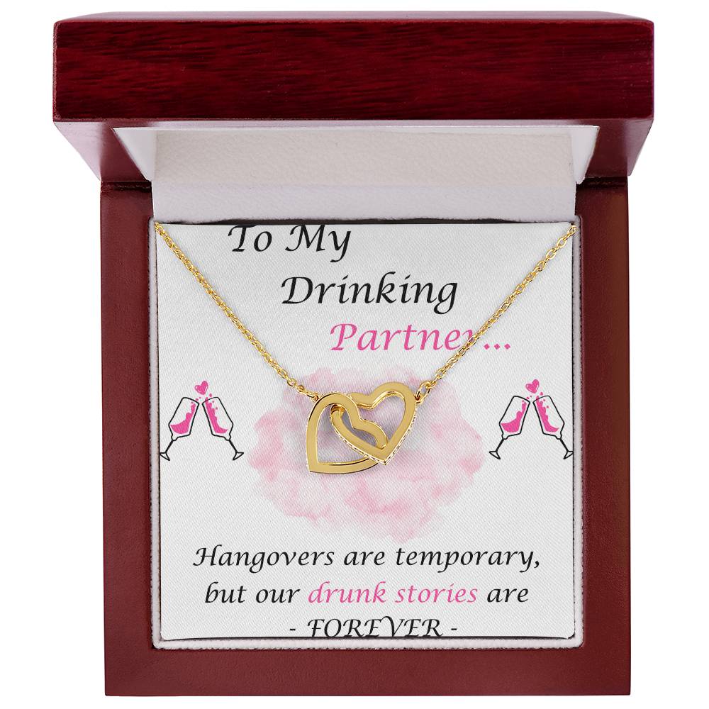 To My Drinking Partner Interlocking Hearts Necklace Message Card