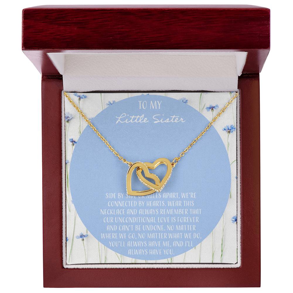 To My Little Sister Side By Side Interlocking Hearts Necklace