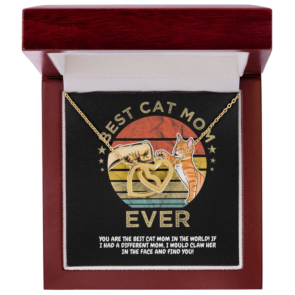 Best Cat Mom Ever Happy Mother'S Day Fist Bump Interlocking Hearts Necklace