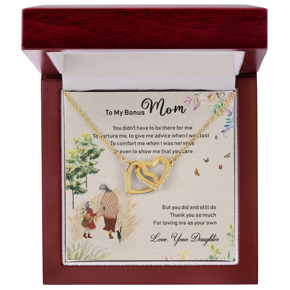 To My Bonus Mom Interlocking Hearts Necklace Mother'S Day Message Card Gift From Bonus Daughter
