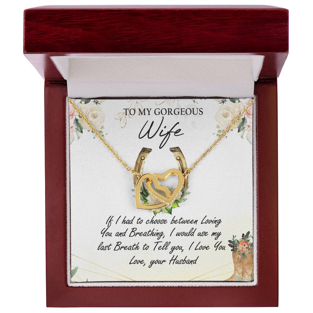 To My Gorgeous Wife Interlocking Hearts Necklace Message Card