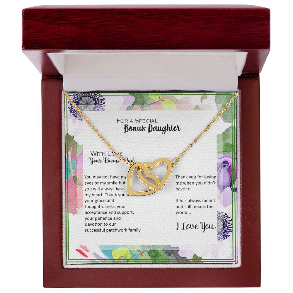 Bonus Daughter From Bonus Dad No Dna But You Have My Heart Interlocking Hearts Necklace