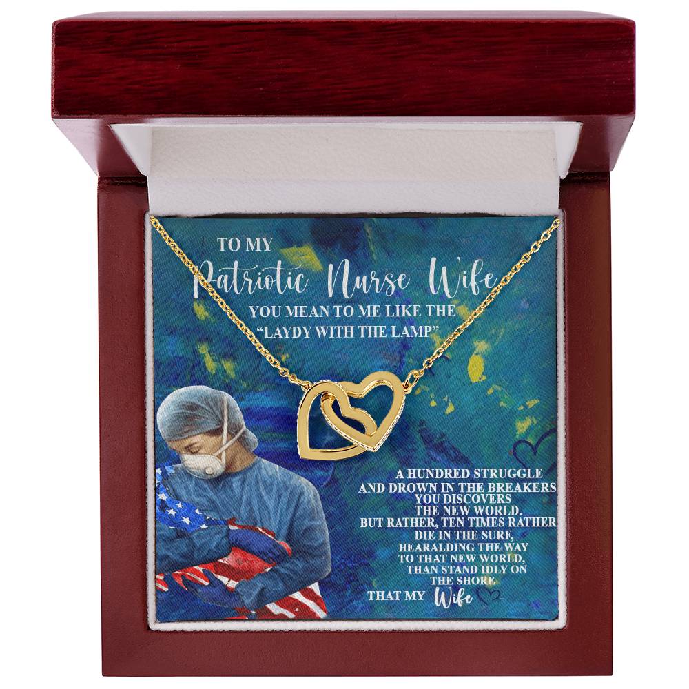 To My Patriotic Nurse Wife Interlocking Hearts Necklace