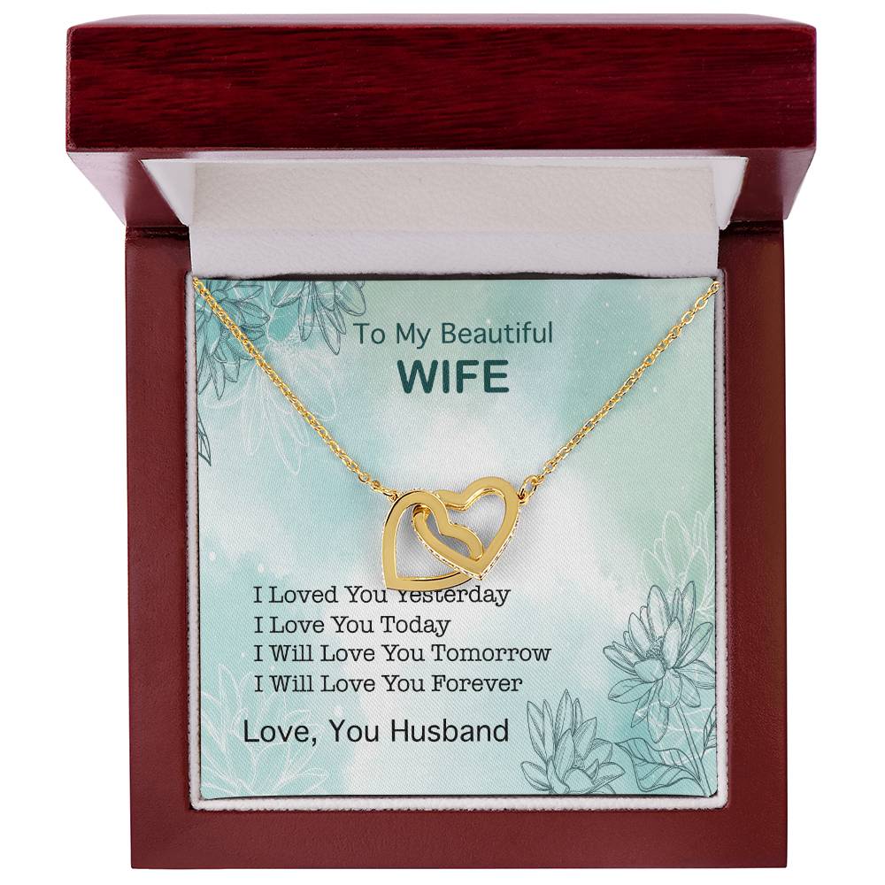 To My Beautiful Wife Interlocking Hearts Necklace