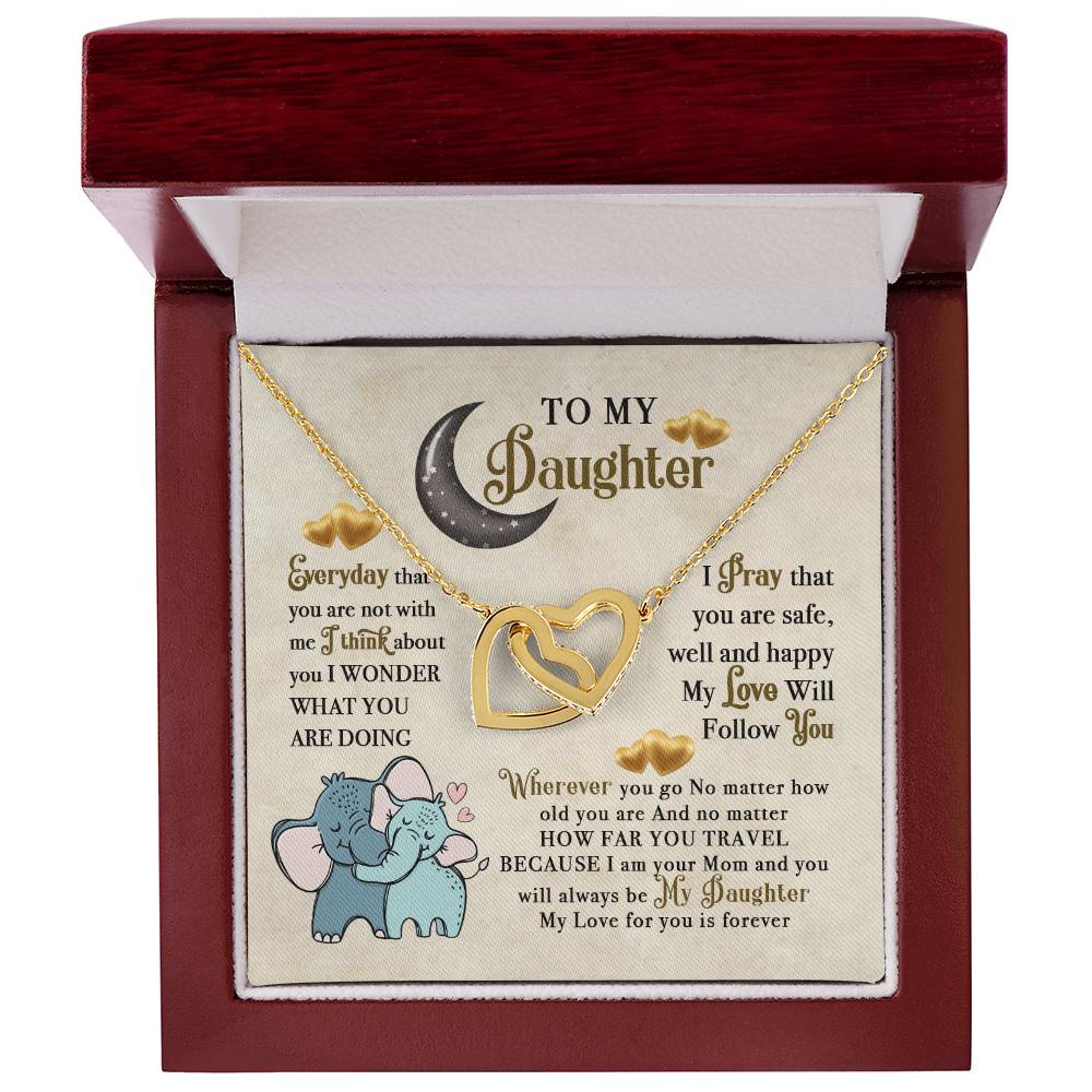 To My Daughter Elephant Mom Birthday Gift Interlocking Hearts Necklace
