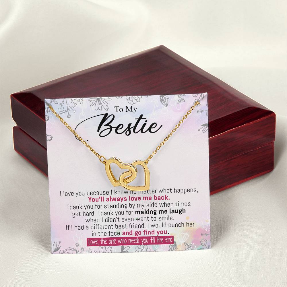To My Bestie - From The One Who Needs You Till The End Interlocking Hearts Necklace