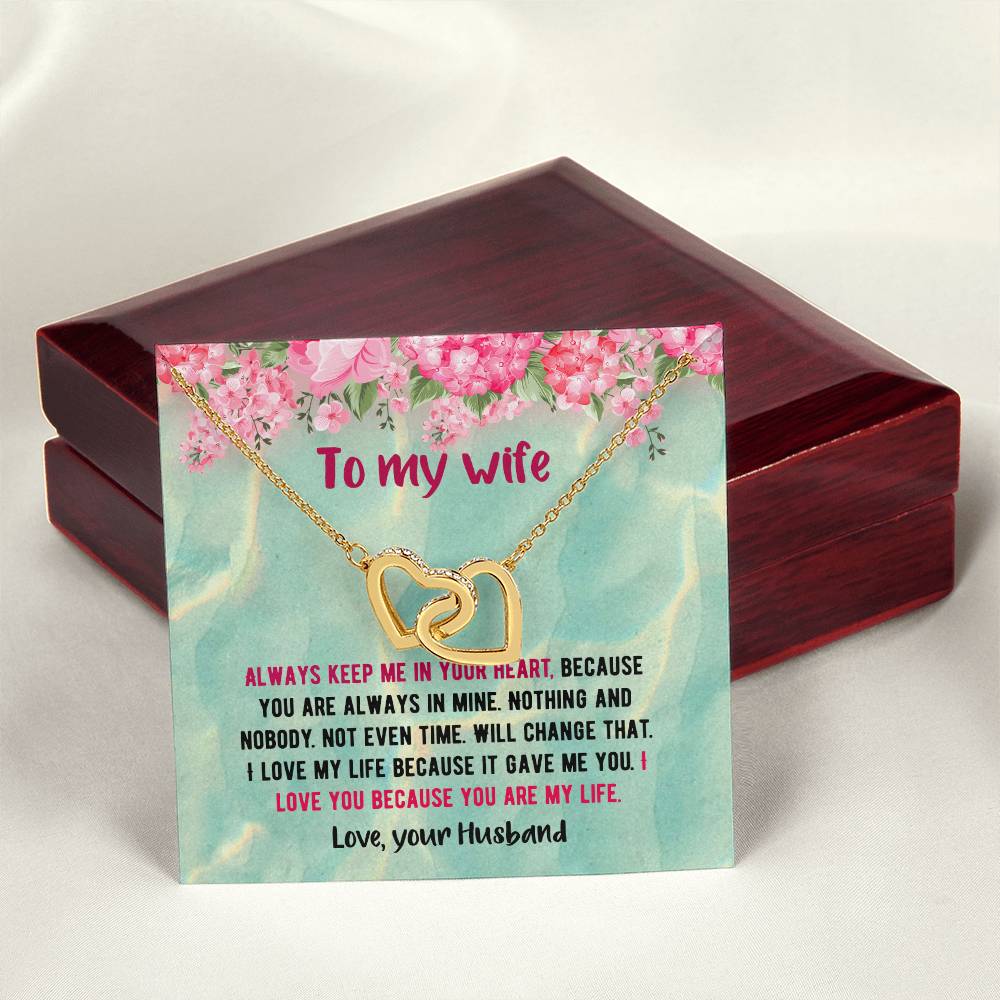 To My Beautiful Wife - Love Your Husband Interlocking Hearts Necklace