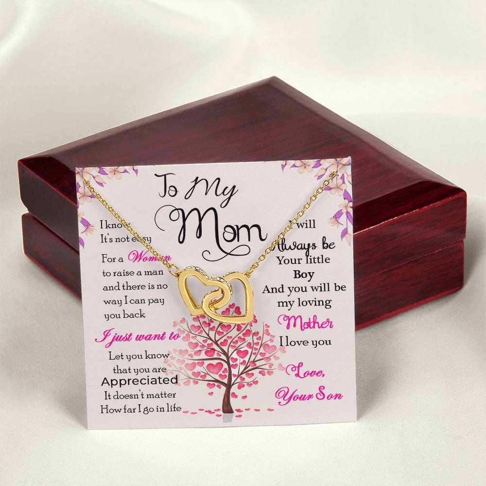 To My Mom - Thank You For Always Being There - Mother'S Day Gift Necklace For Mom Jewelry Gift From Son Interlocking Hearts Necklace