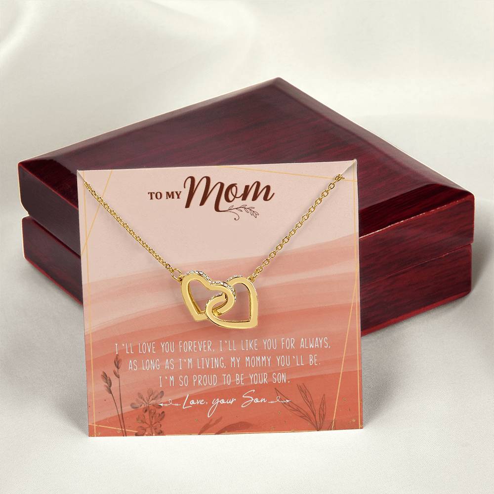 To My Mom Interlocking Hearts Necklace Message Card