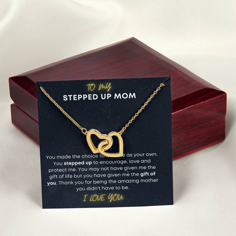 To My Step Mom Aka Stepped Up Mom Interlocking Hearts Necklace