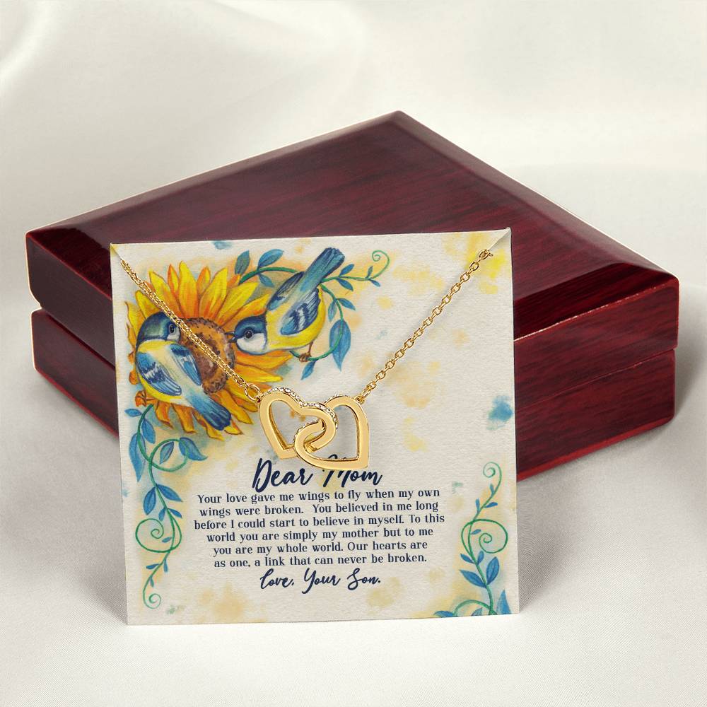 Dear Mom - Your Love Gave Me Wings To Fly When My Own Wings Were Broken From Son Interlocking Hearts Necklace