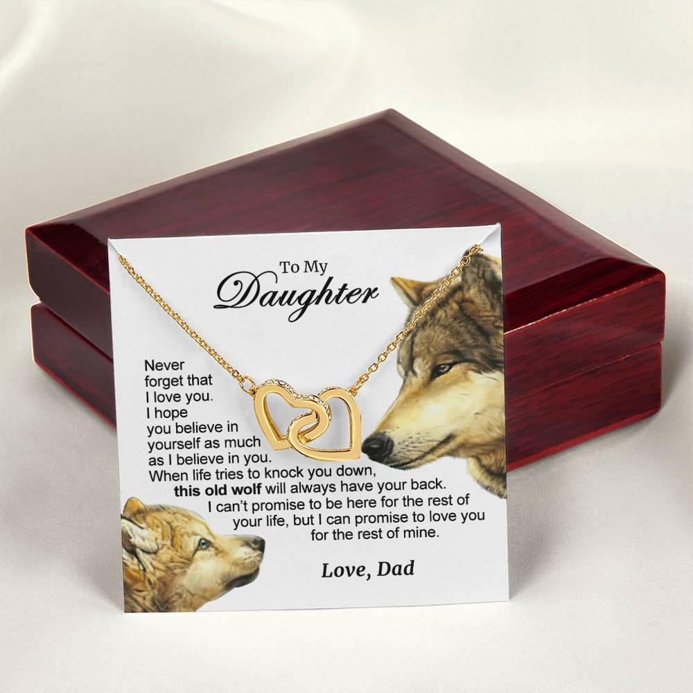 For Your Daughter - This Old Wolf Will Always Have Your Back Interlocking Hearts Necklace