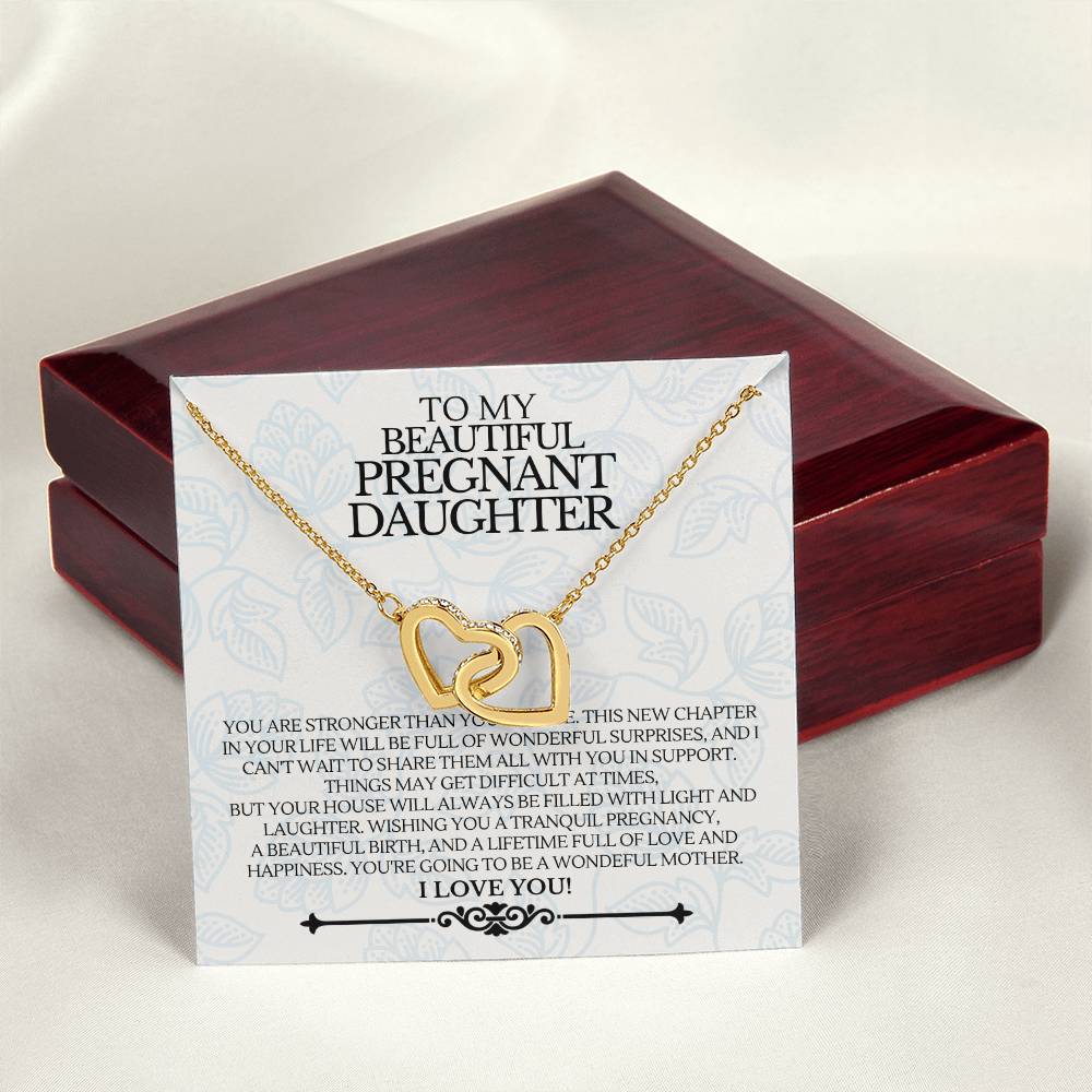 To My Beautiful Pregnant Daughter - Premium Love Necklace - Ge02 Interlocking Hearts Necklace