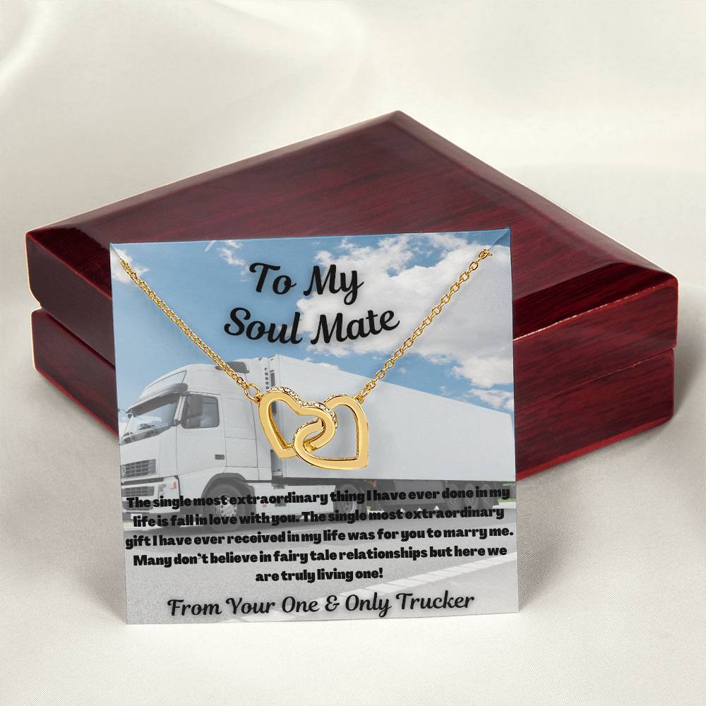 To My Soul Mate From Your One & Only Trucker Interlocking Hearts Necklace