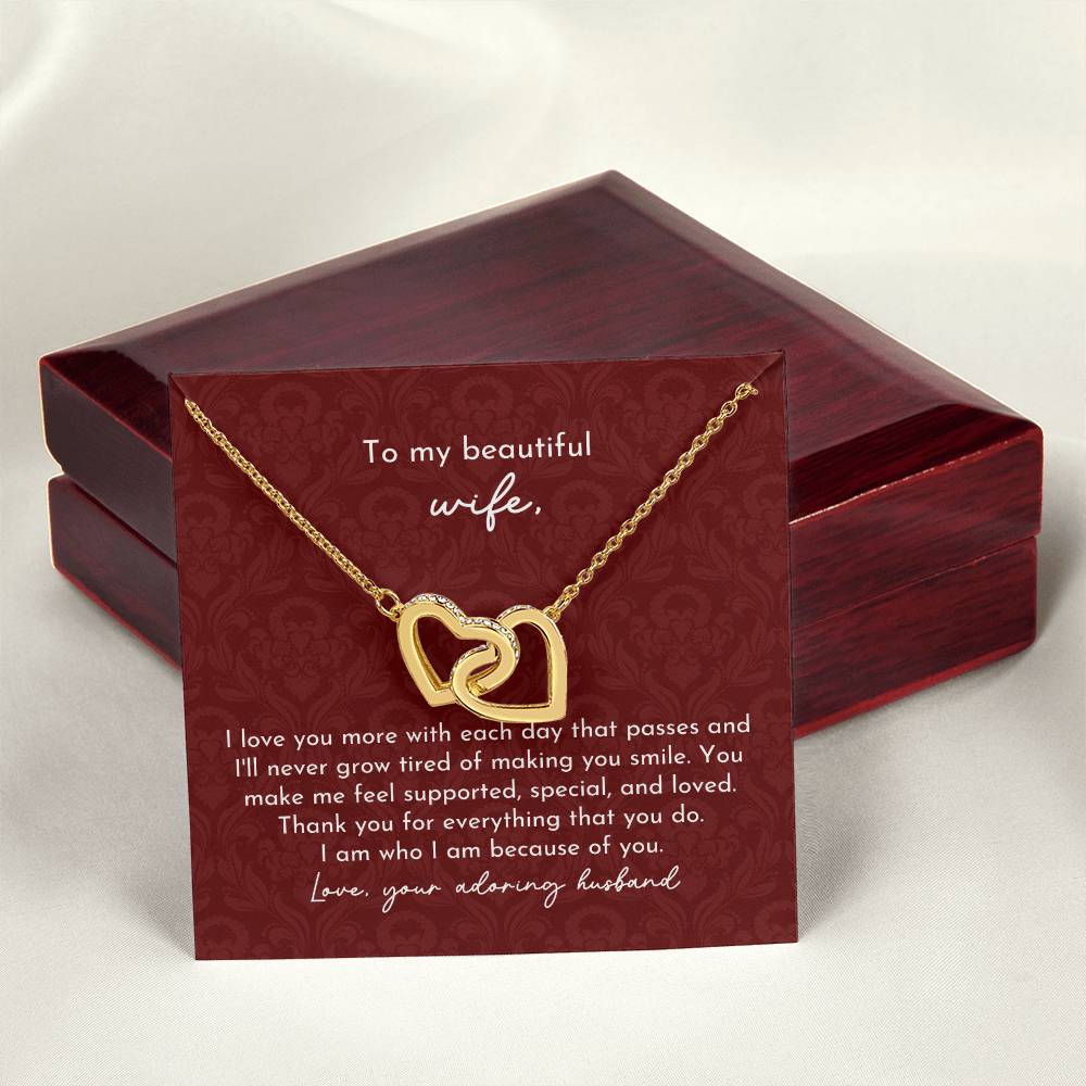 To Beautiful Wife Interlocking Hearts Necklace Minimalist Burgundy