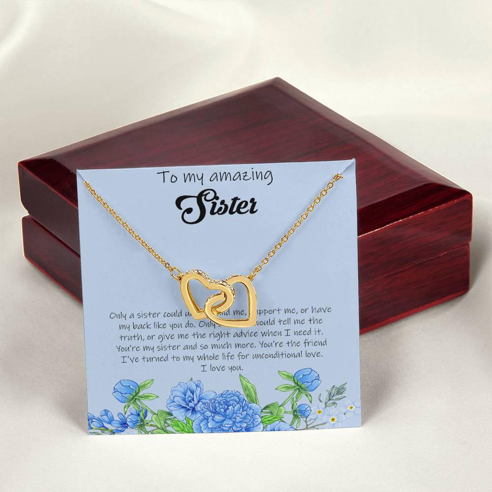 To My Amazing Sister - Blue Interlocking Hearts Necklace