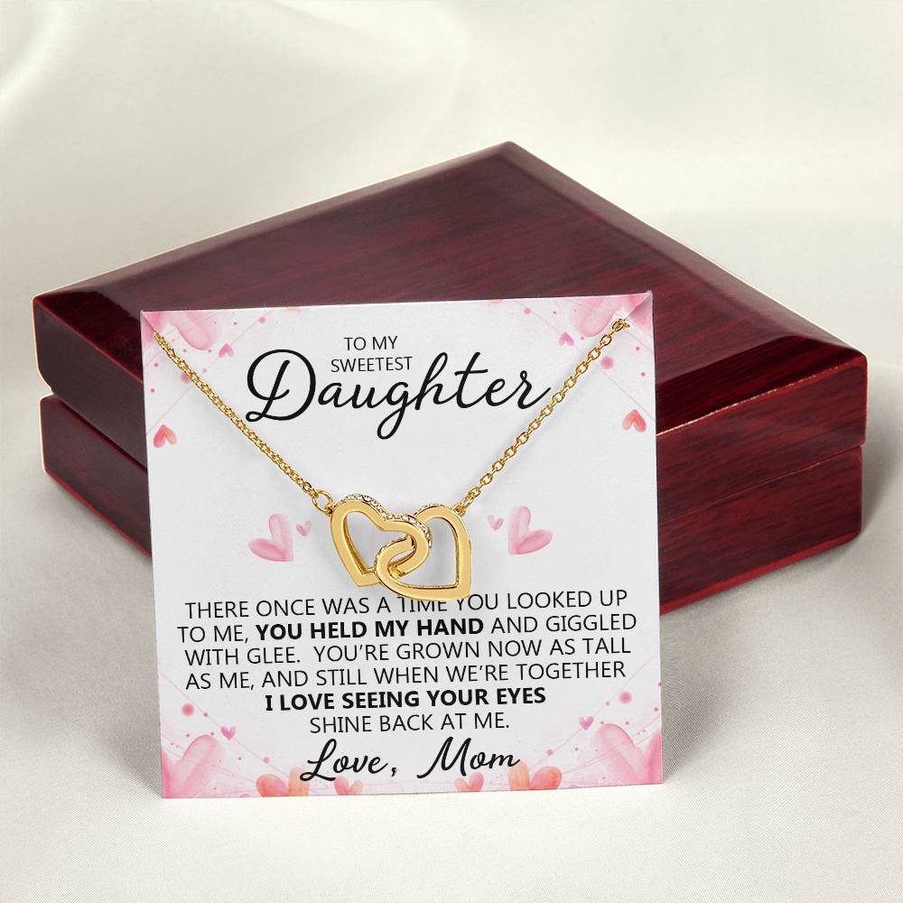 To My Daughter - You Are My Heart - Unique Heart Bonding Necklace Gift Set Interlocking Hearts Necklace