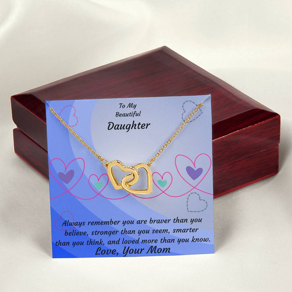 To My Beautiful Daughter- Two Interlocked Hearts Pendant Necklace Interlocking Hearts Necklace